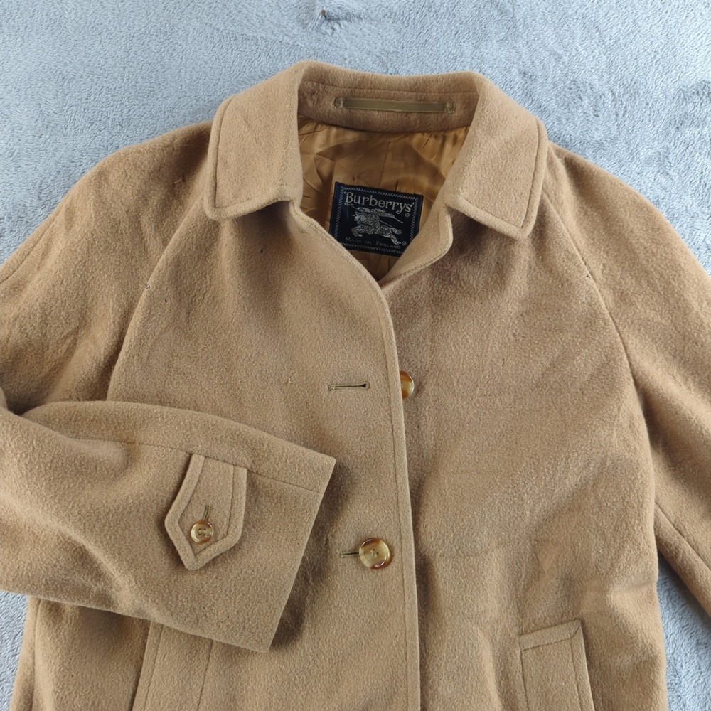 Vintage 90s Burberrys Coat Medium Mens Camel Overcoat Wool Camelhair England